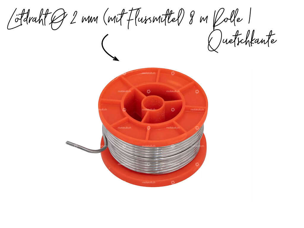 Lötdraht Ø 2 mm (mit Flussmittel) 8 m Rolle, Quetschkante Lötdraht Ø 2 mm (mit Flussmittel) 8 m Rolle, Quetschkante