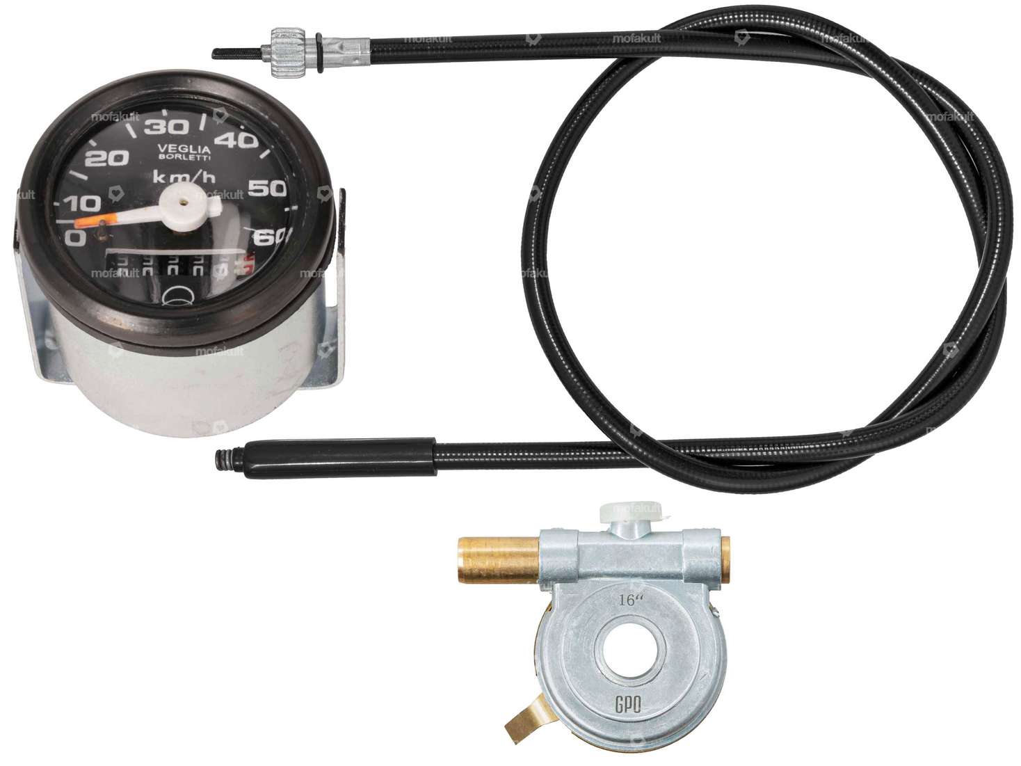 GPO Tacho-Set «Veglia-Nachbau» 16" / 17" schwarzes Ziffernblatt | Piaggio Ciao Carousel Image 1