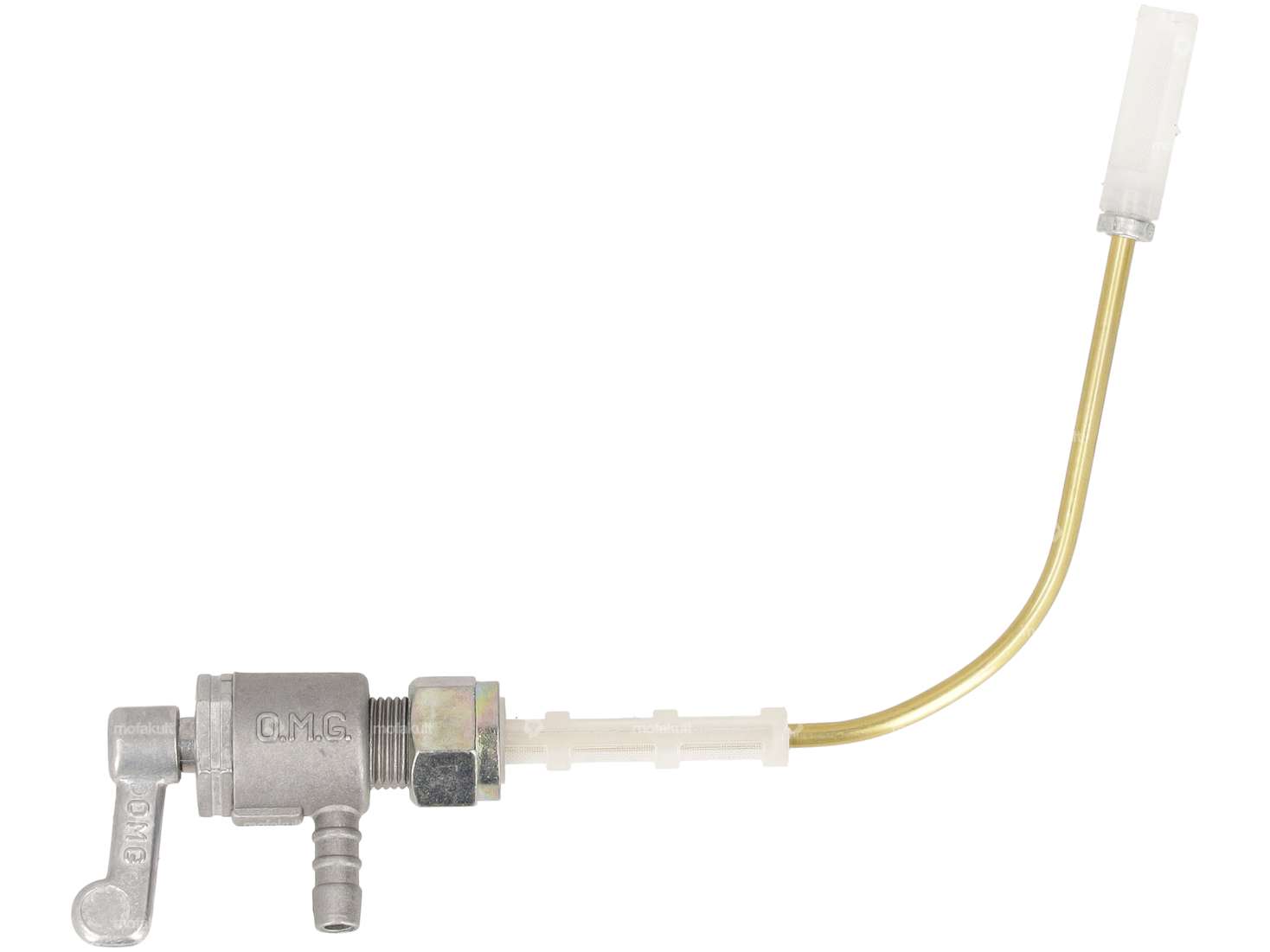 Robinet essence OMG horizontal M12x1 avec écrou sortie bas levier métal | Puch Maxi S / N Carousel Image 1
