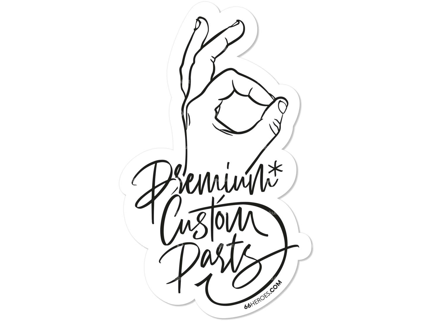 Autocollant "66HEROES - Premium Custom Parts" 65 x 110 mm blanc Carousel Image 1