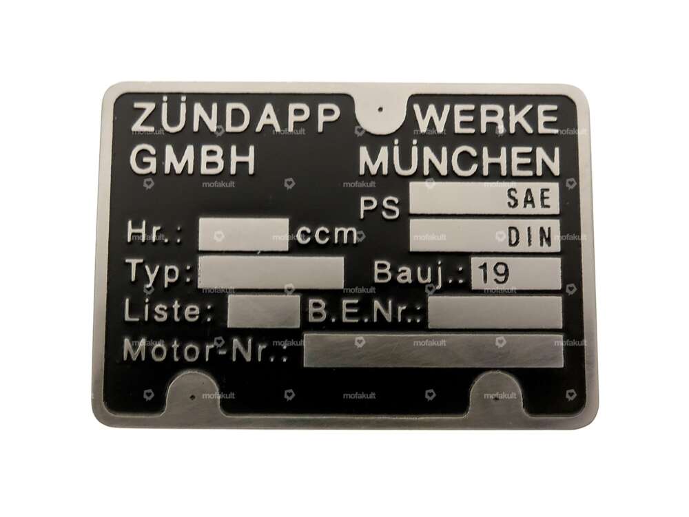 Motorenschild Zündapp 1A-Qualität (geätzt) Carousel Image 1