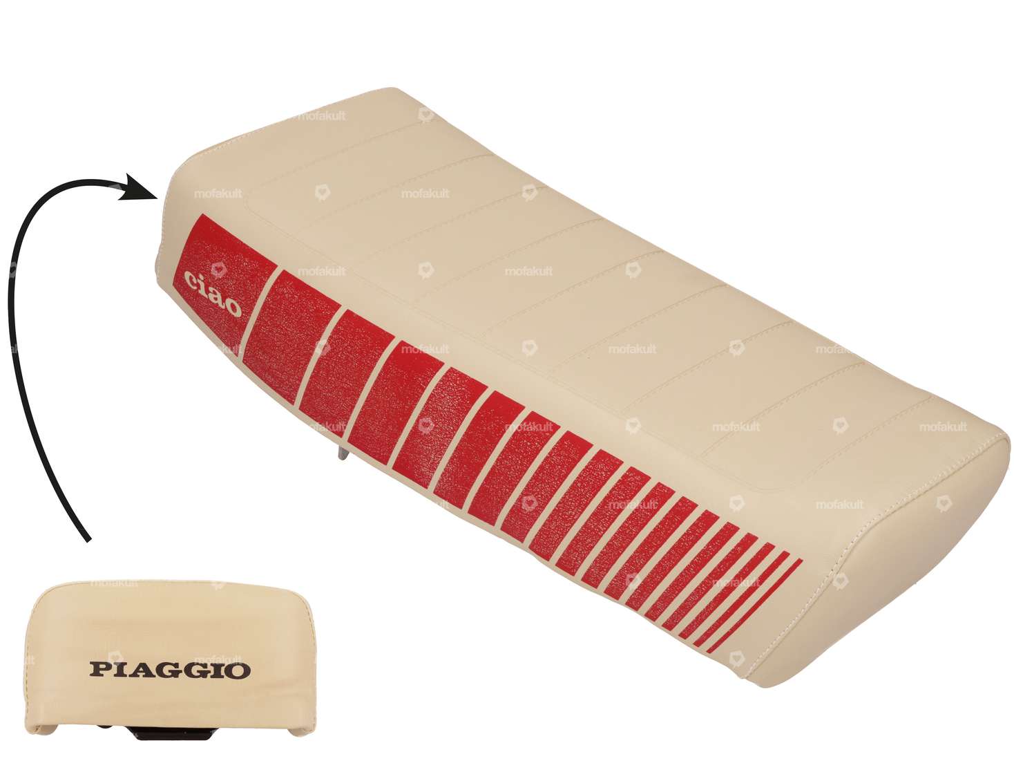 Selle "ciao" beige / rouge NOS | Piaggio SI Carousel Image 1