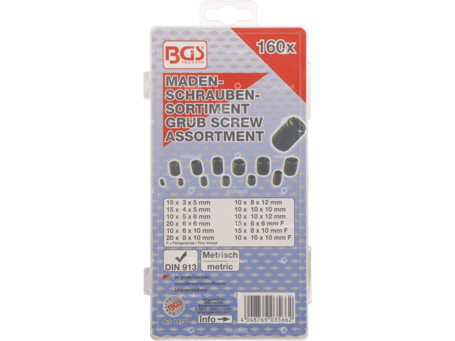 BGS grub screw assortment M3 - M10 160 pcs. Carousel Image 2