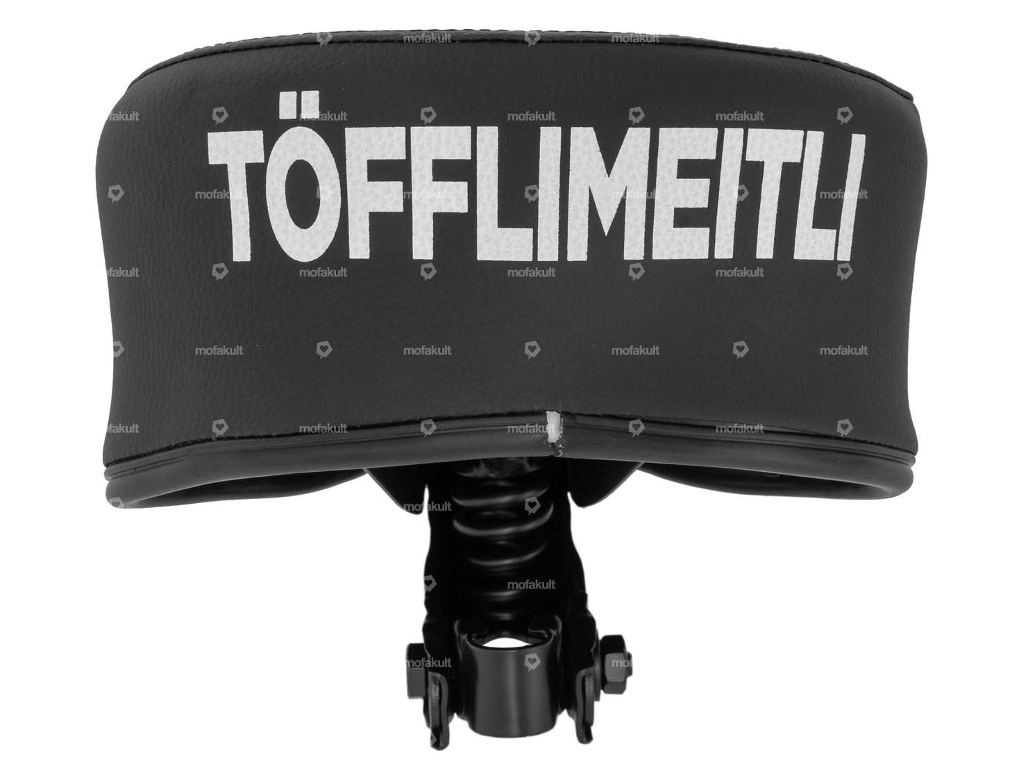 Selle noire avec inscription "Töfflimeitli". Carousel Image 3