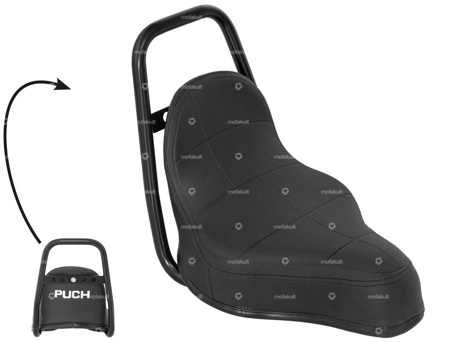 selle chopper "PUCH" inscription noire Carousel Image 1
