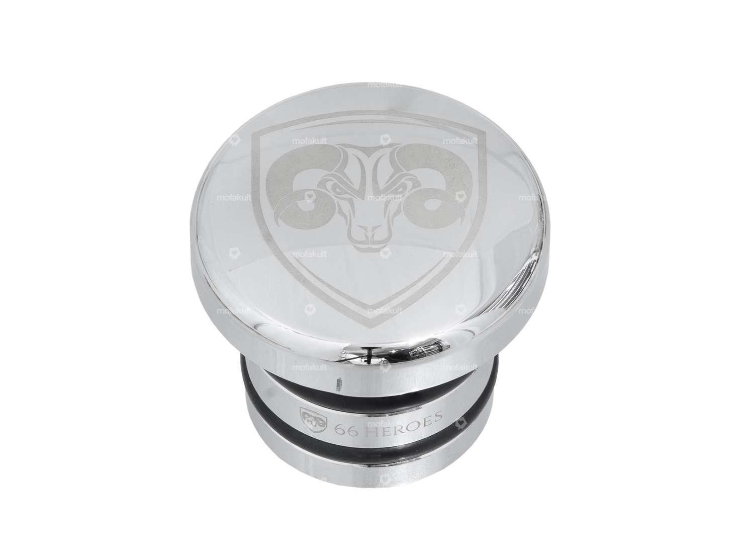 66HEROES Bouchon de réservoir "66HEROES" chromé rond | Piaggio Ciao, Bravo Carousel Image 1