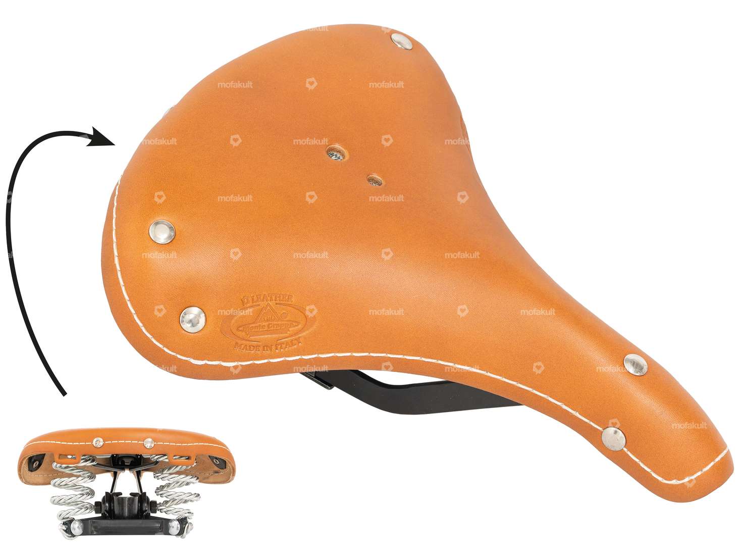 selle old England cuir véritable ressort tonneau marron Carousel Image 1