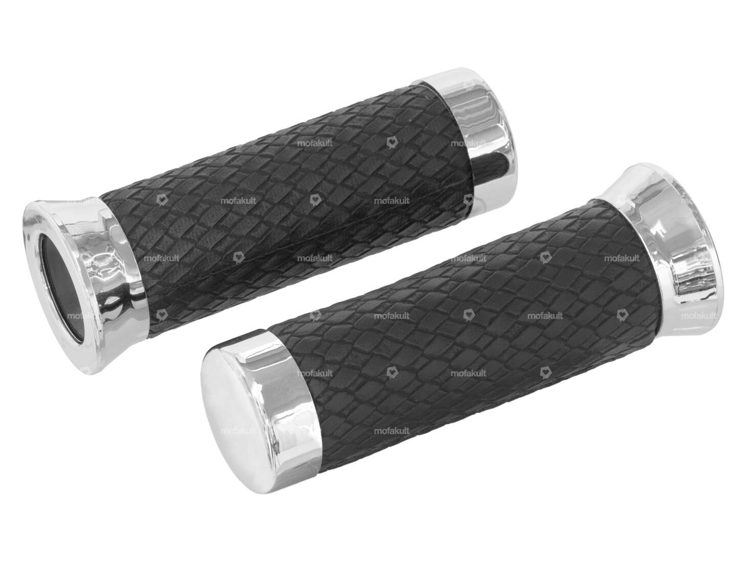 Poignées similicuir écailles noir / chrome Carousel Image 1