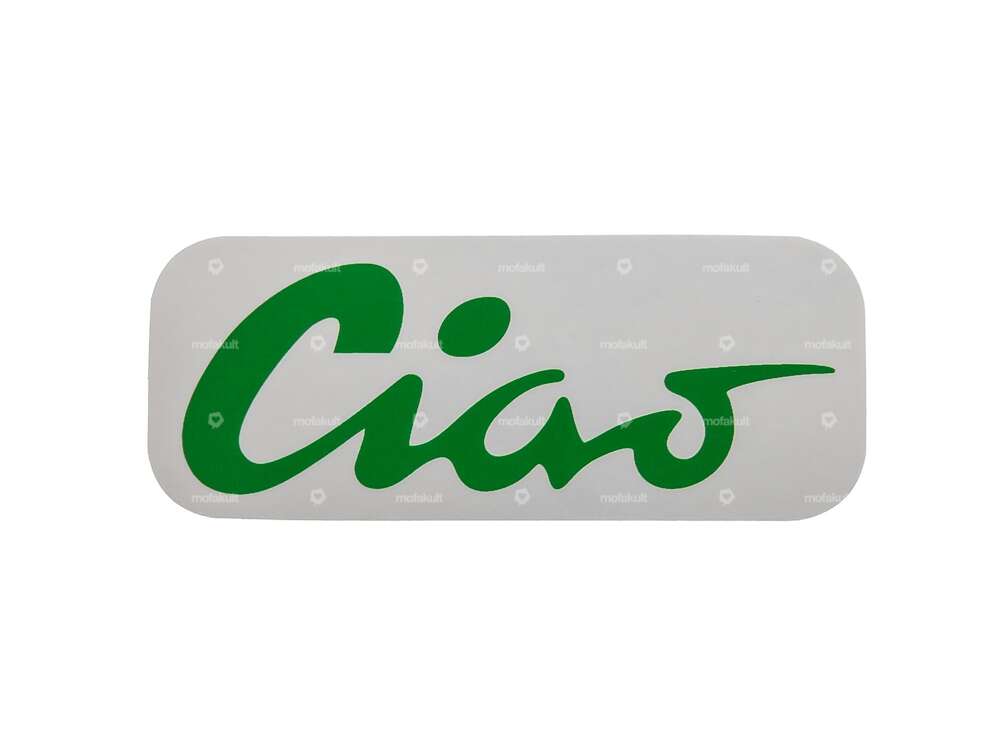 Autocollant réservoir "Ciao" vert 70 x 28 mm | Piaggio Ciao P, C9 Carousel Image 1