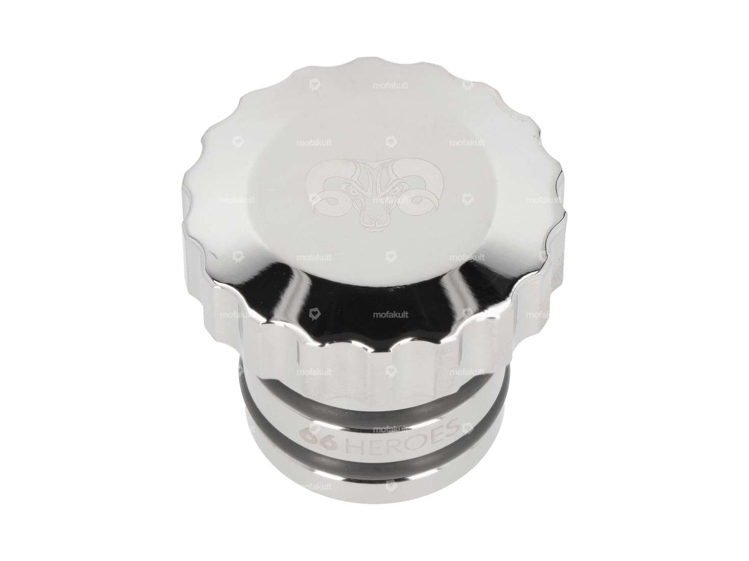 66HEROES bouchon de réservoir "66HEROES" ondulé chrome | Piaggio Ciao, Bravo Carousel Image 1