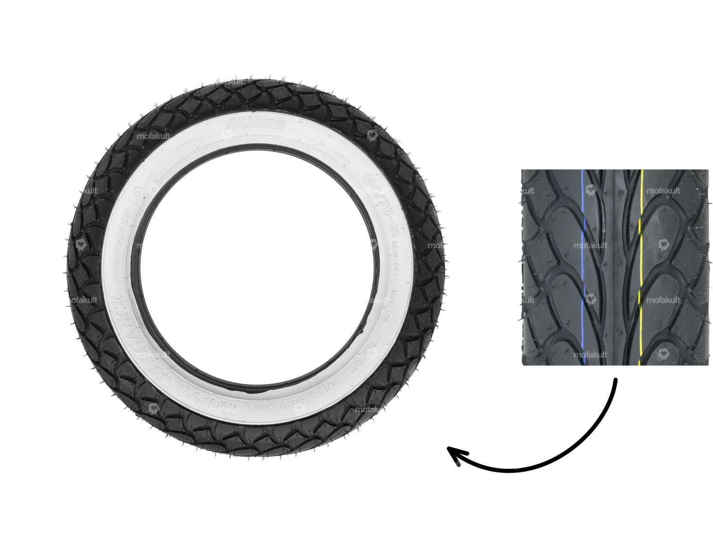 Pneus Mitas 120/70 x 10" MC22 Elegance Allround blanc mur Scooter Carousel Image 1