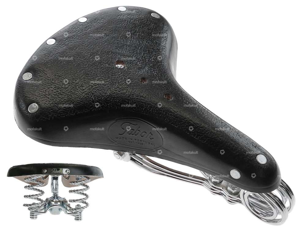 Selle Tabor en cuir avec ressort en forme de tonneau, noire Carousel Image 1