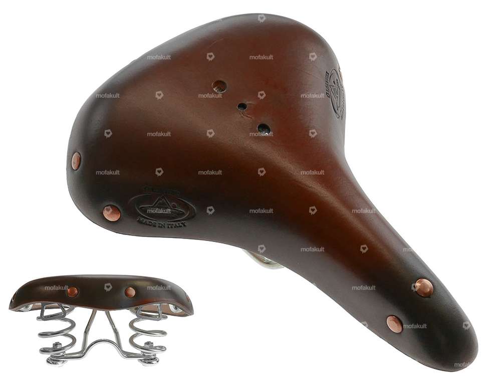 Selle Charleston en cuir véritable Vintage à ressort tonneau marron Carousel Image 1