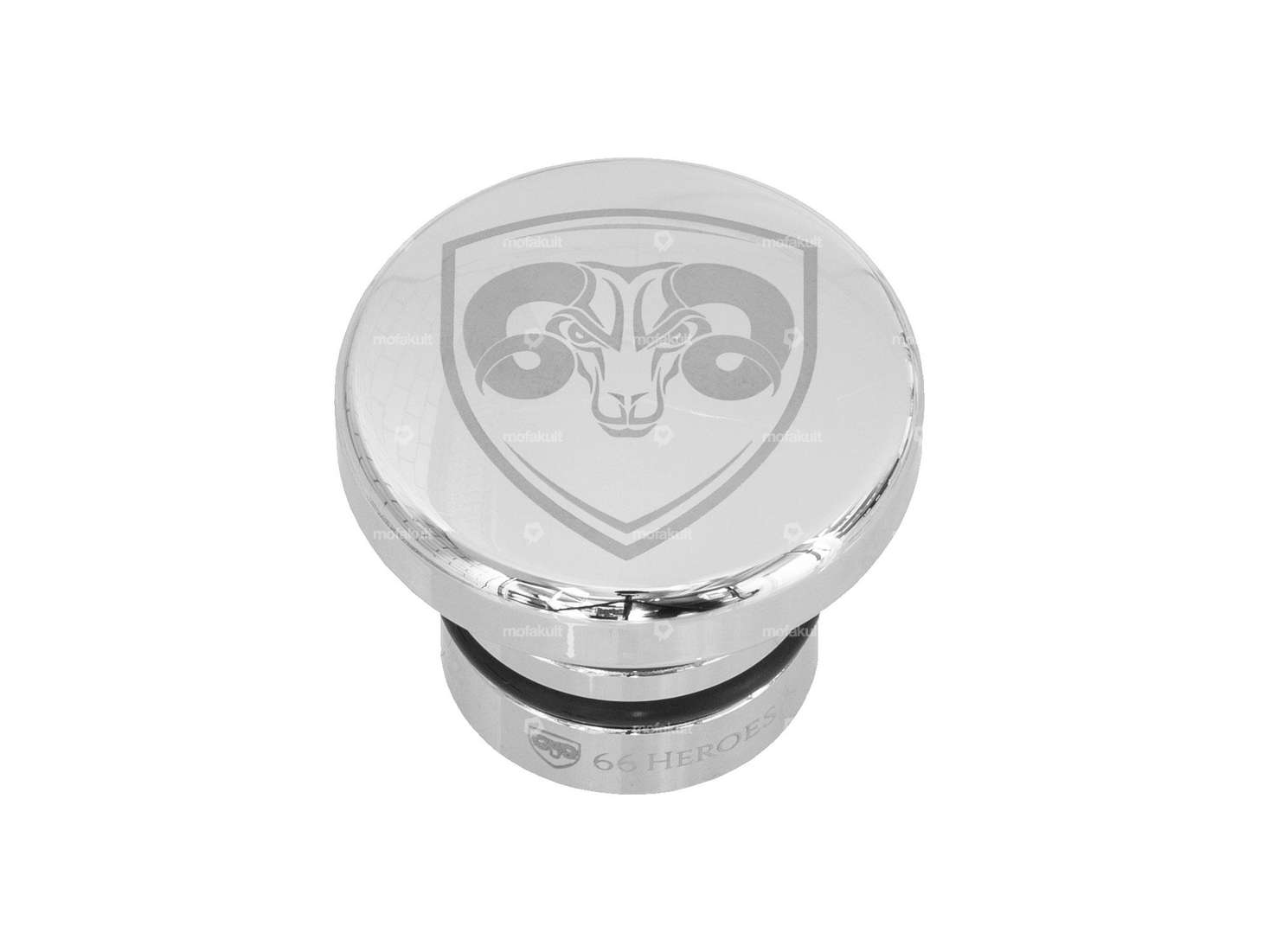 66HEROES Tank cap "66HEROES" round aluminum chrome | Puch Maxi Carousel Image 1