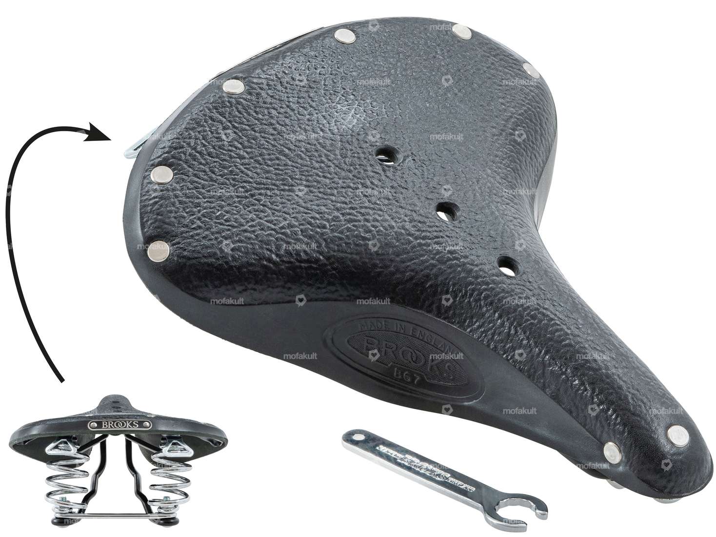 Selle BROOKS B67 cuir à ressorts en tonneau noir Carousel Image 1