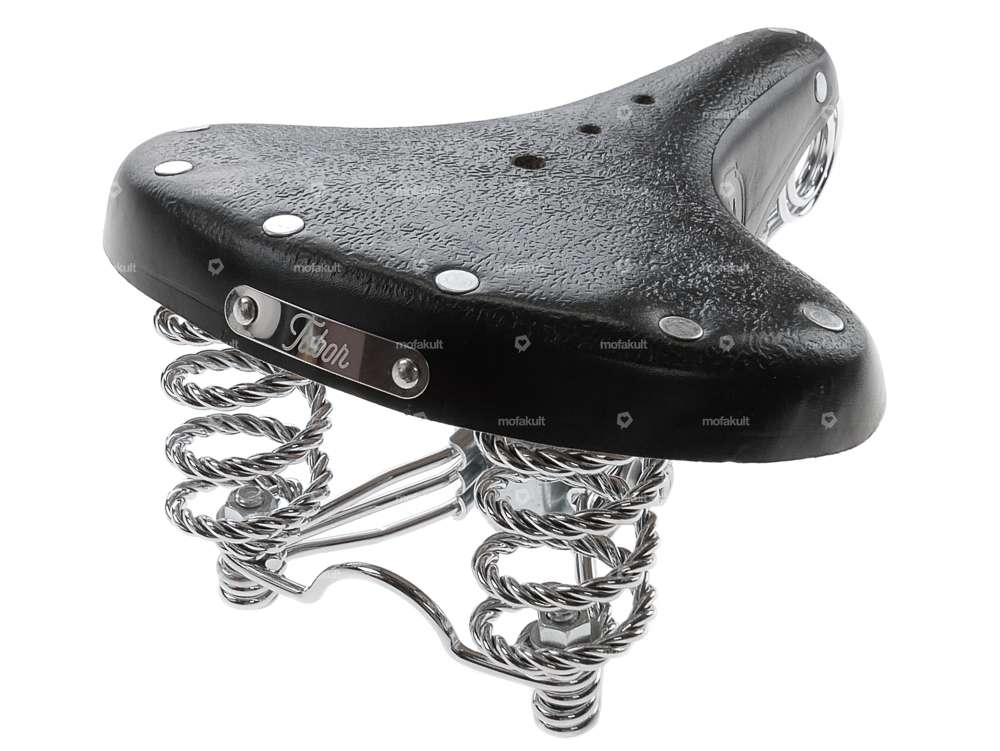 Selle Tabor en cuir avec ressort en forme de tonneau, noire Carousel Image 3
