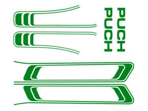 Kit d'autocollants réservoir & cadre vert (qualité 1A) Folienplot | Puch Maxi S Kit d'autocollants réservoir & cadre vert (qualité 1A) Folienplot | Puch Maxi S