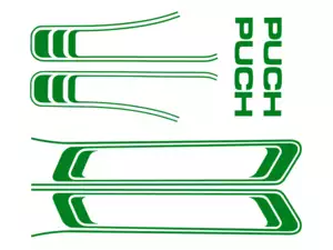 Kit d'autocollants réservoir & cadre vert (qualité 1A) Folienplot | Puch Maxi S Kit d'autocollants réservoir & cadre vert (qualité 1A) Folienplot | Puch Maxi S